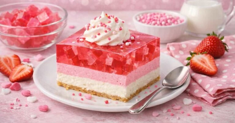 Pink Gelatin Trick Recipe – Fun, Creamy & Magical Dessert 🍓✨